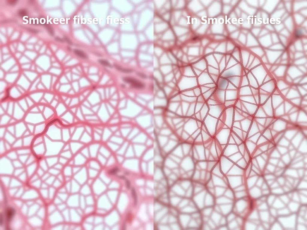 Microscopic view showing differences in collagen formation between smokers and non-smokers during MCL sprain healing timeline