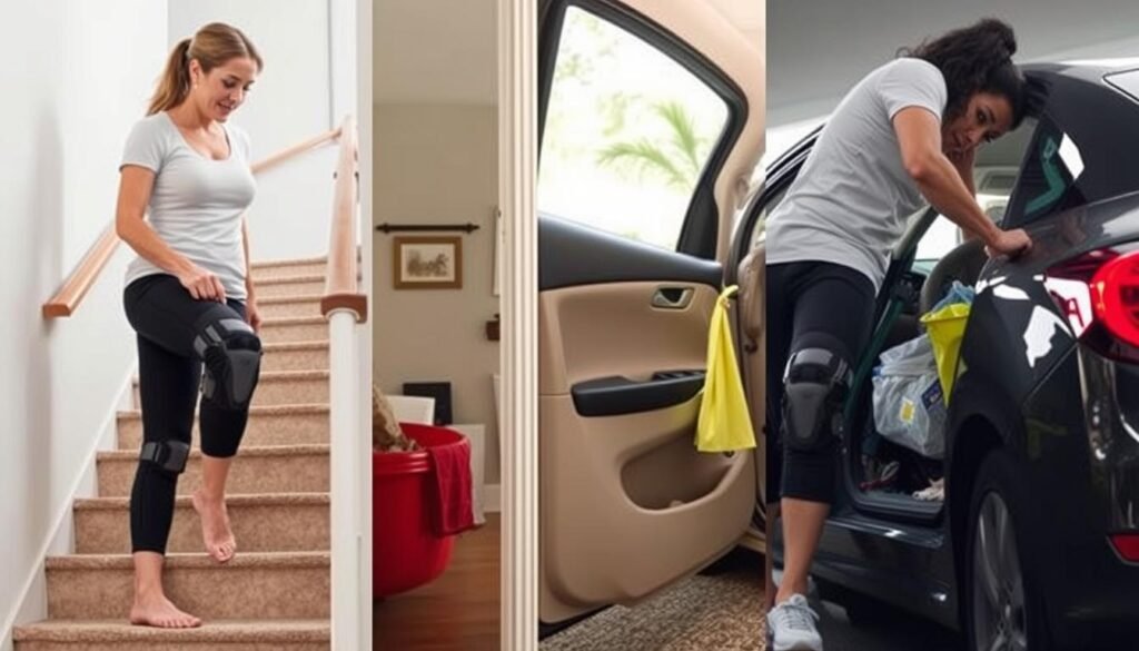 Non-athlete performing daily activities with an MCL brace for support during recovery