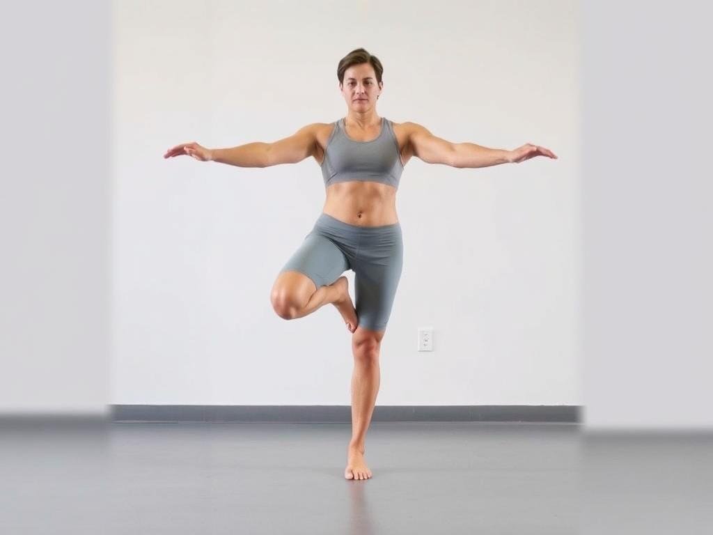 Person performing single-leg balance exercise as part of knee injury recovery exercises step by step Person performing single-leg balance exercise as part of knee injury recovery exercises step by step