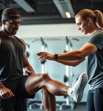 Professional athlete working with a sports physical therapist on specialized MCL rehabilitation exercises