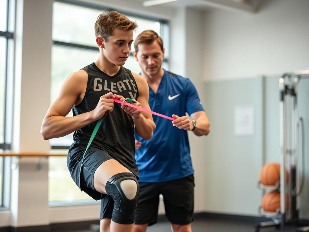 Teenage athlete doing rehabilitation exercises for MCL sprain showing age impact on MCL sprain healing time