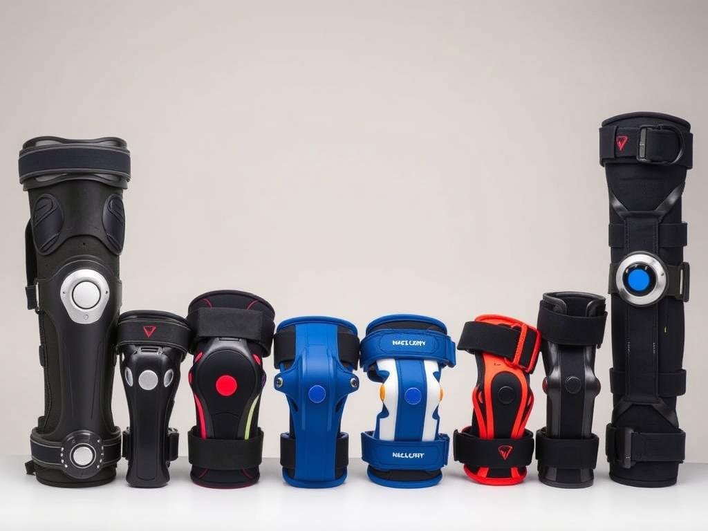 Various knee braces used during different phases of MCL sprain healing timeline Various knee braces used during different phases of MCL sprain healing timeline