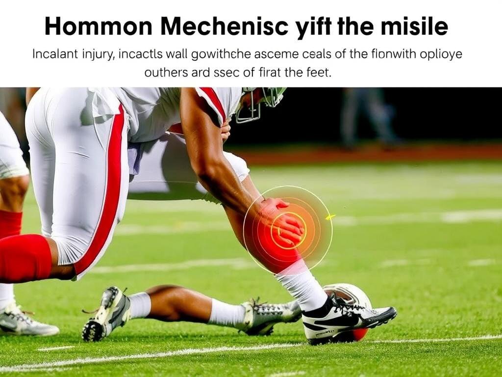 Football player experiencing an MCL injury during a tackle showing the mechanism of injury