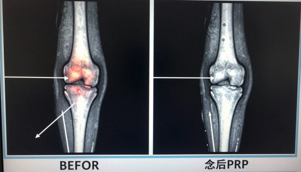 Before and after MRI images showing knee improvement after PRP treatment in 2025