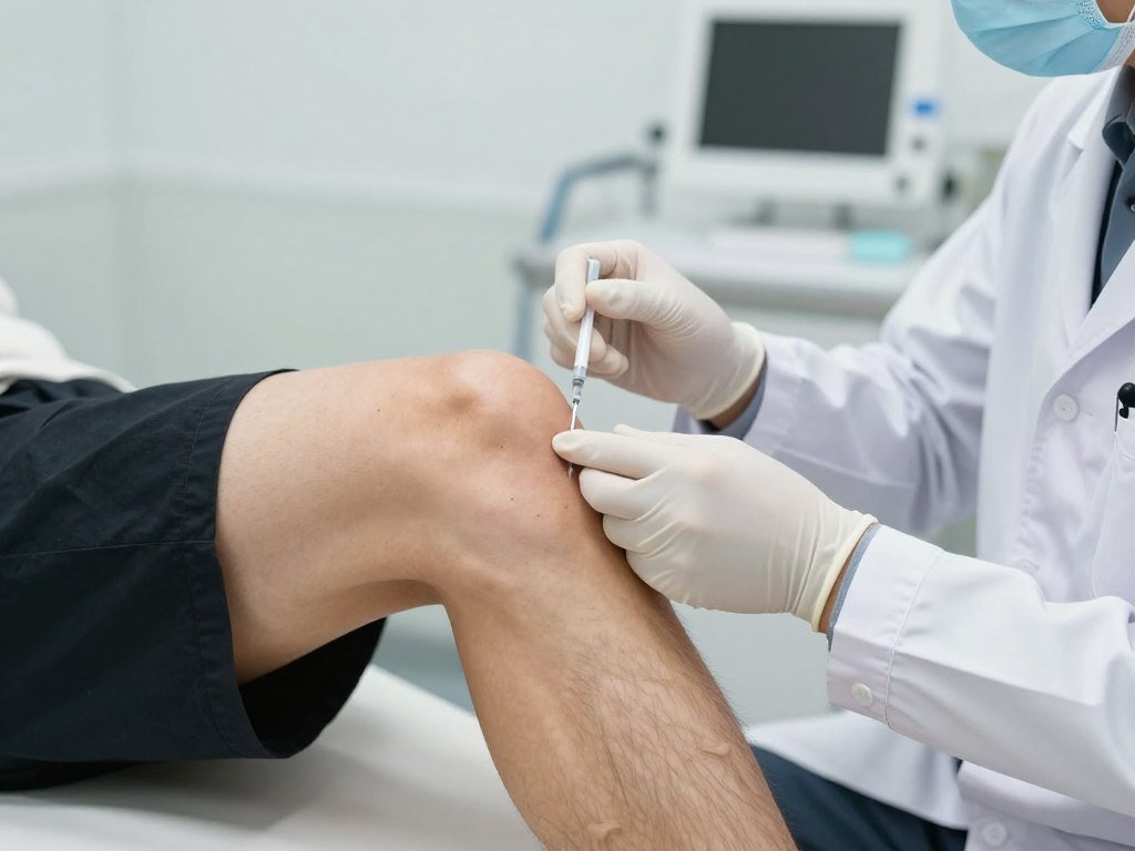 Doctor administering a knee injection for osteoarthritis treatment