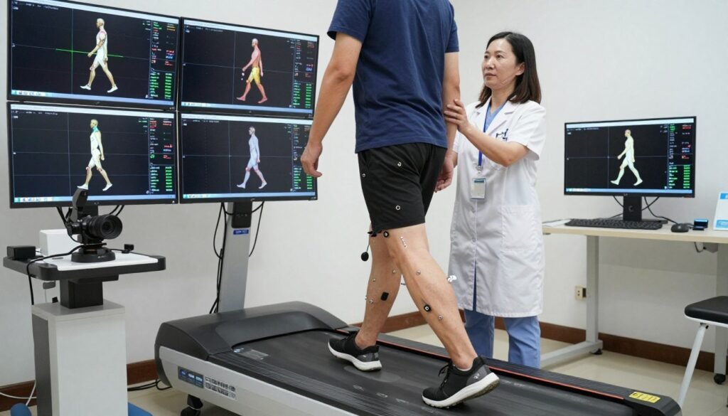 Gait analysis and retraining session for knee pain treatment