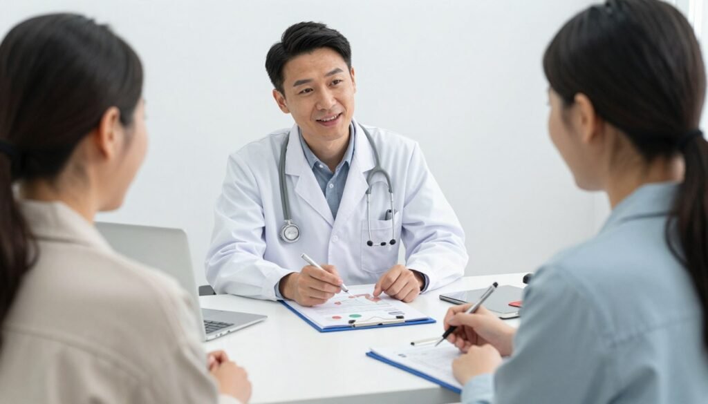 Medical professional answering questions about genicular nerve ablation for knee pain