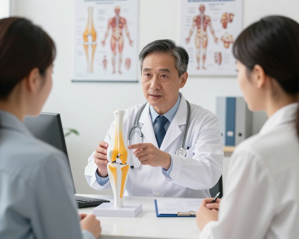 Patient discussing non-surgical knee osteoarthritis treatment options with doctor Patient discussing non-surgical knee osteoarthritis treatment options with doctor