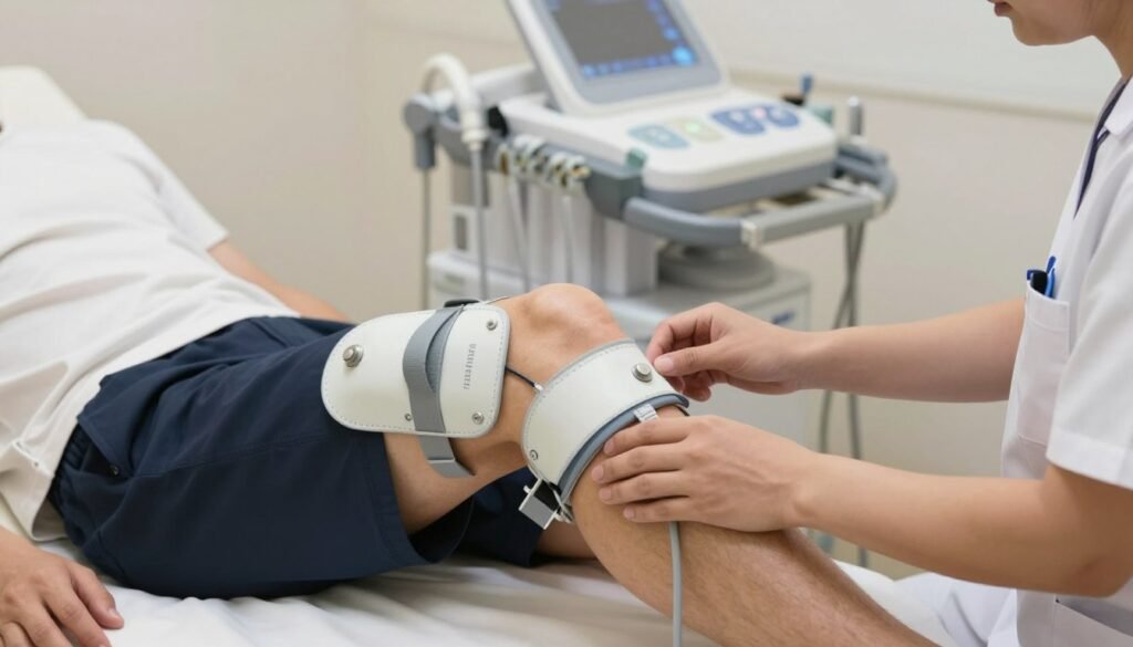 Patient receiving pulsed electromagnetic field therapy for knee osteoarthritis Patient receiving pulsed electromagnetic field therapy for knee osteoarthritis