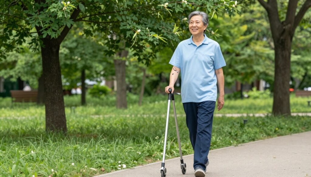 Patient with improved mobility after successful genicular nerve ablation for knee pain