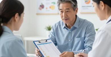 Person working with a dietitian on a weight management plan to reduce knee osteoarthritis symptoms