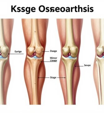 Progression stages of knee osteoarthritis showing healthy knee versus various stages of cartilage degeneration
