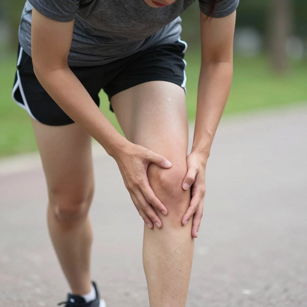 Runner with patellofemoral pain syndrome touching front of knee