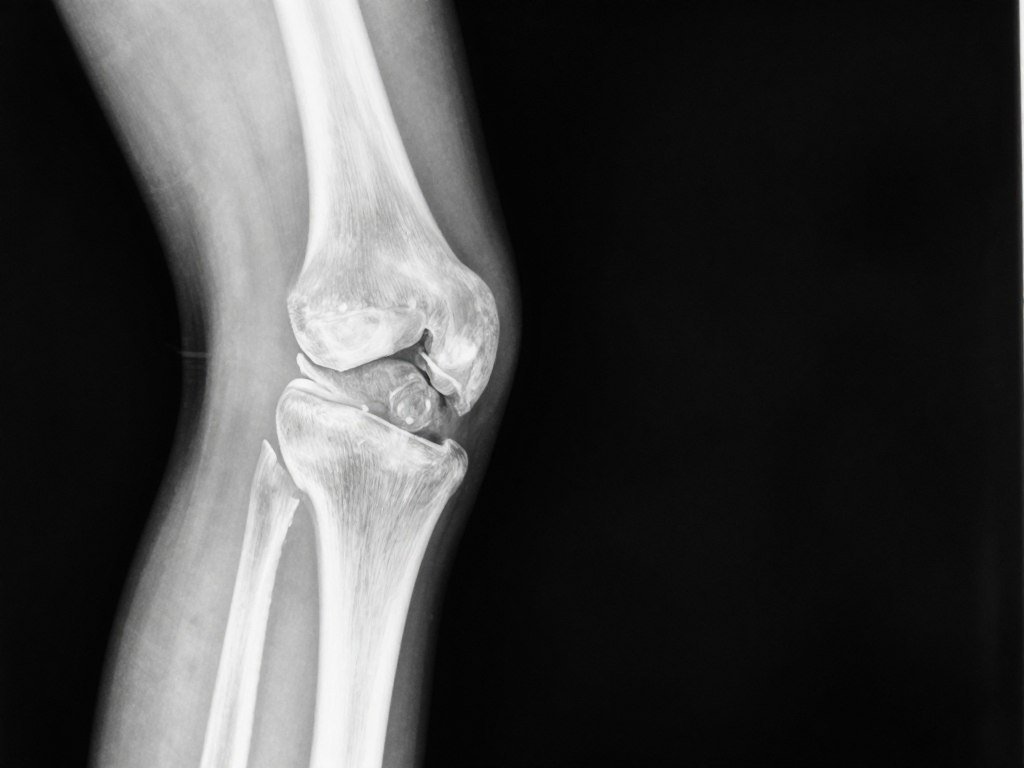 X-ray image showing knee osteoarthritis with narrowed joint space