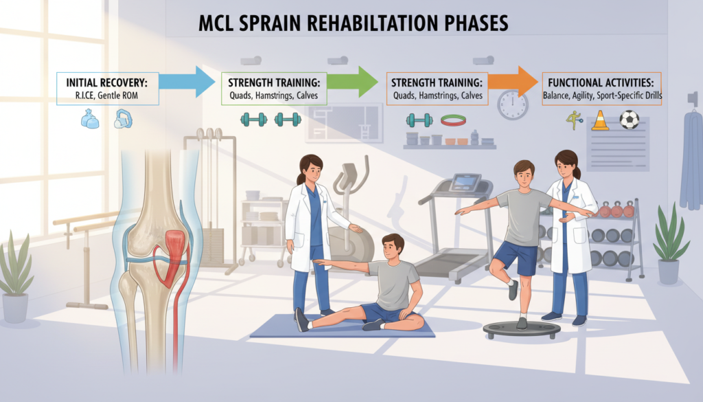 What are MCL sprain rehab phases?