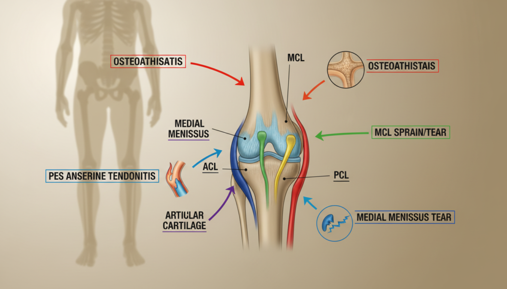 What causes medial knee pain?