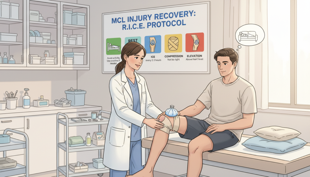 What is RICE protocol for MCL injury?